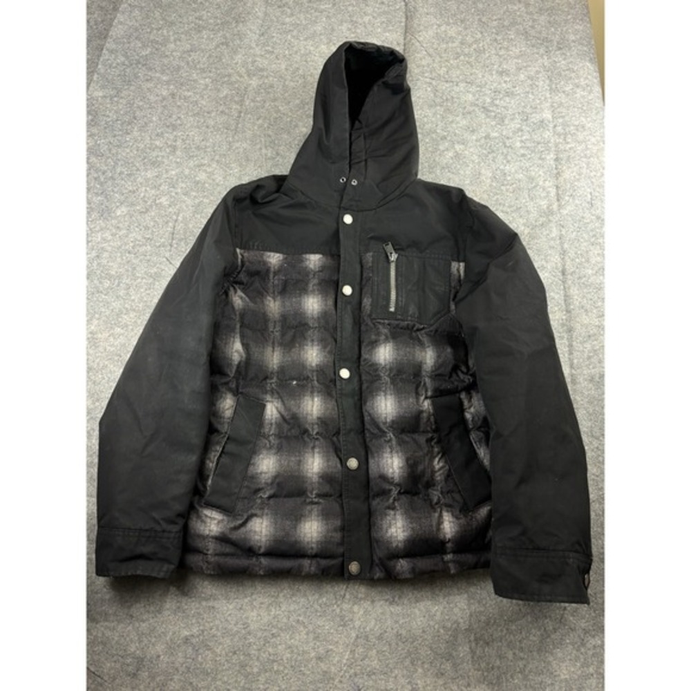 Pendleton Hooded Down Winter Coat Jacket Black Plaid Mens M Ski Snowboard Casual